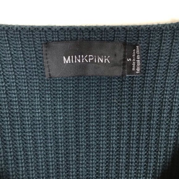 MINKPINK Dark Teal Blue Green Deep V-Neck Sweater - Picture 11 of 12
